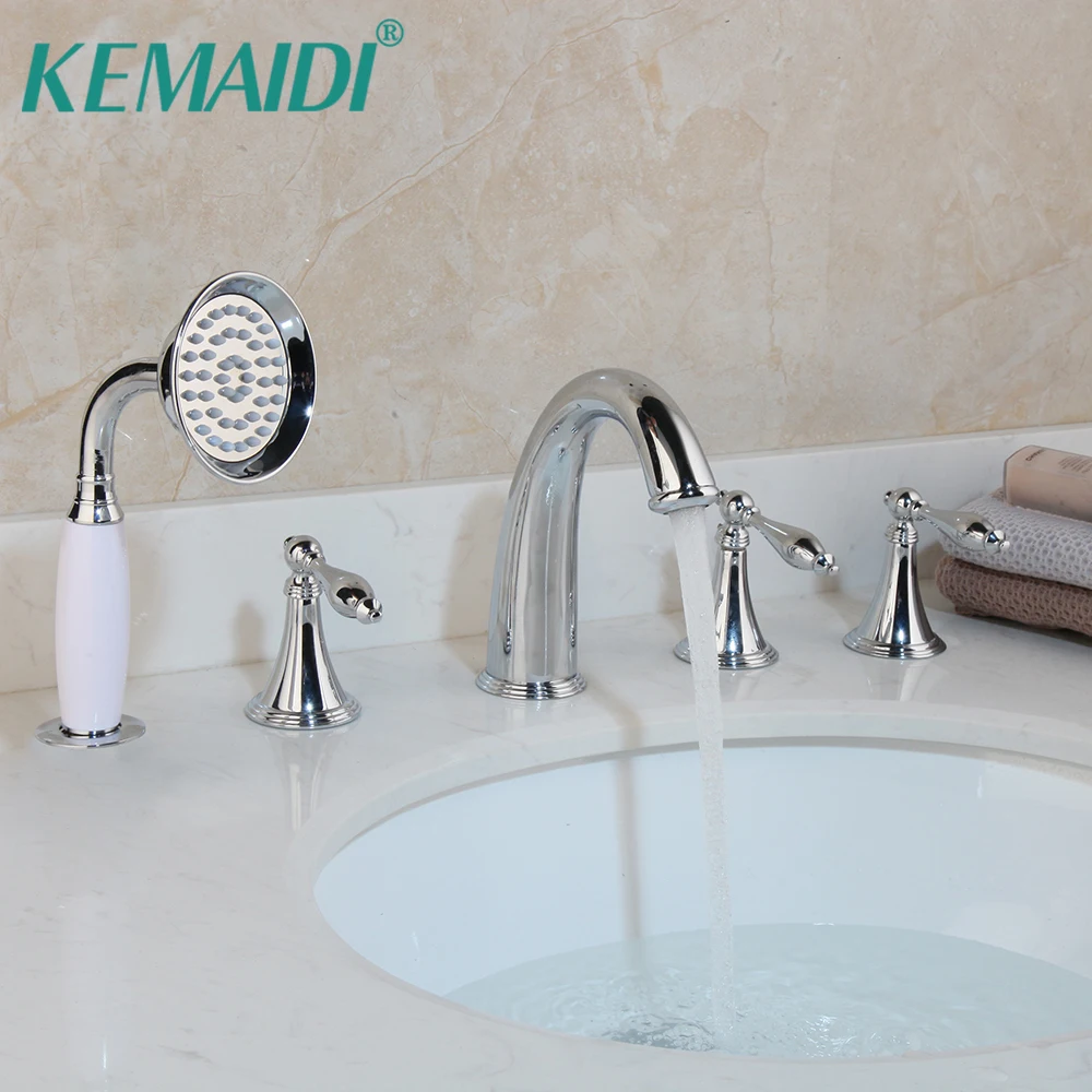 

KEMAIDI Bathroom Faucet 5 Pcs Basin Sink Bathtub Shower Set Waterfall Spout Tub Washbasin Mixer Water Tap Chrome Finished