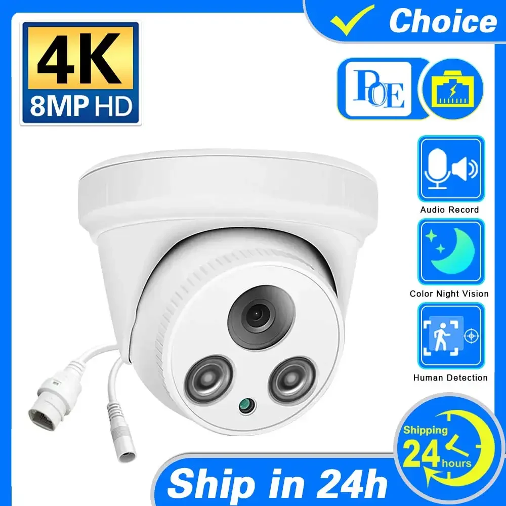 

Original 4K Color IP Camera 8MP ColorVu Night Vision CCTV POE Dome Camera 24/7 Colorful Image Built-in Mic Audio IP67 Waterproof