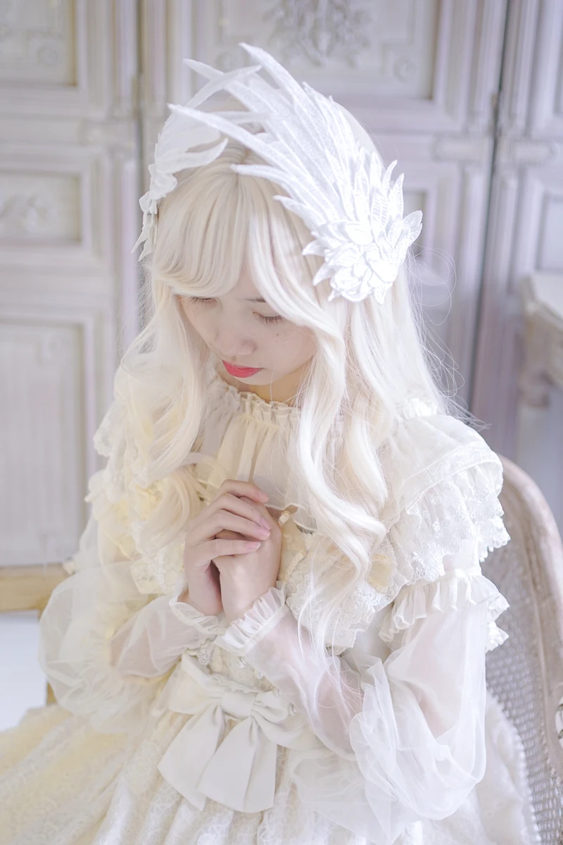 ปีกนางฟ้าขนนกโลลิต้า เครื่องประดับศีรษะ กิ๊บติดผมสองสี งานปัก อุปกรณ์เสริมผม ดีไซน์สีดำและสีขาว อุปกรณ์เสริมอเนกประสงค์