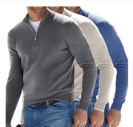 10 Color Cashmere Man Shirt Zipper Casual Pullover Top V-neck Thick Men's Clothing Autumn Winter Warm Fashion Jumper Blouse