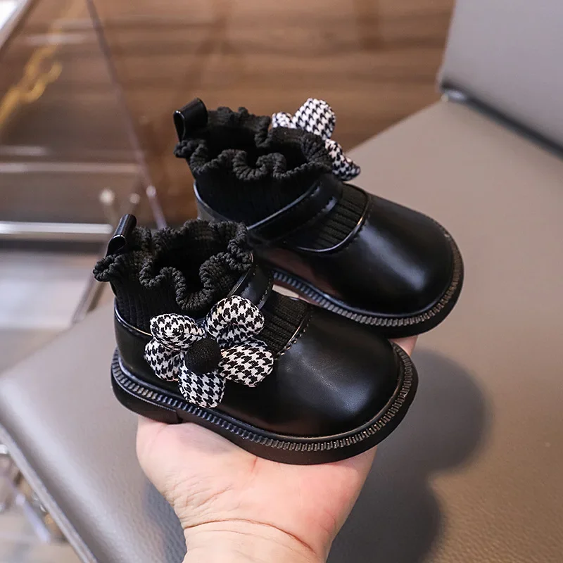 Sweet Little Girl Leather Shoes Chic Flower Children's Causal Princess First Walking Shoes Fashion Elegant Kids Sock Shoes Soft