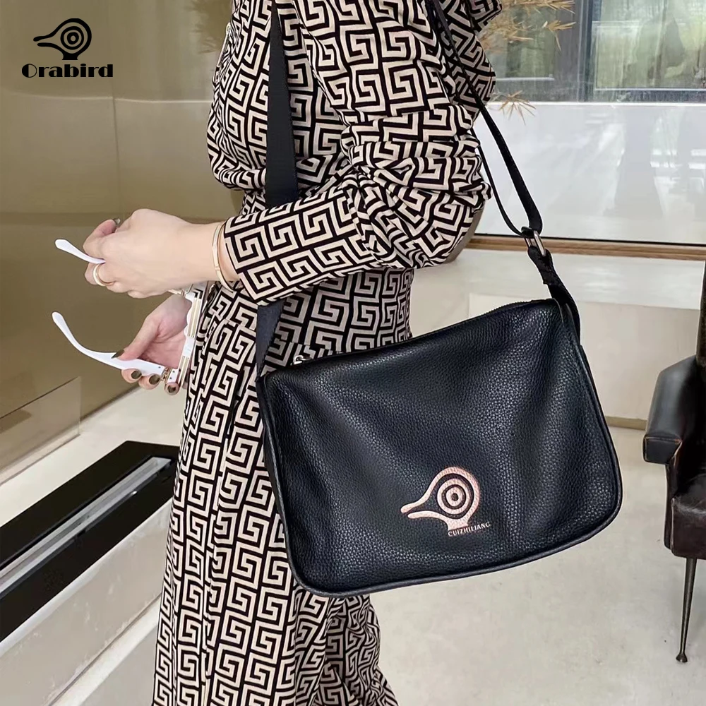 Orabird Women\'s Bag 2024 Trend with Wide Shoulder Strap Soft Cow Leather Cross-Body Handbag Large Vintage Casual Handbags