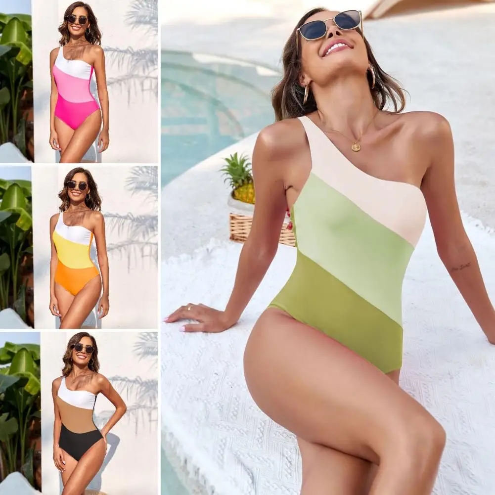 

Wide Shoulder Strap Swimsuit Women One-piece Swimsuit Stylish One-shoulder Monokini Swimsuit for Women Soft Breathable Beachwear