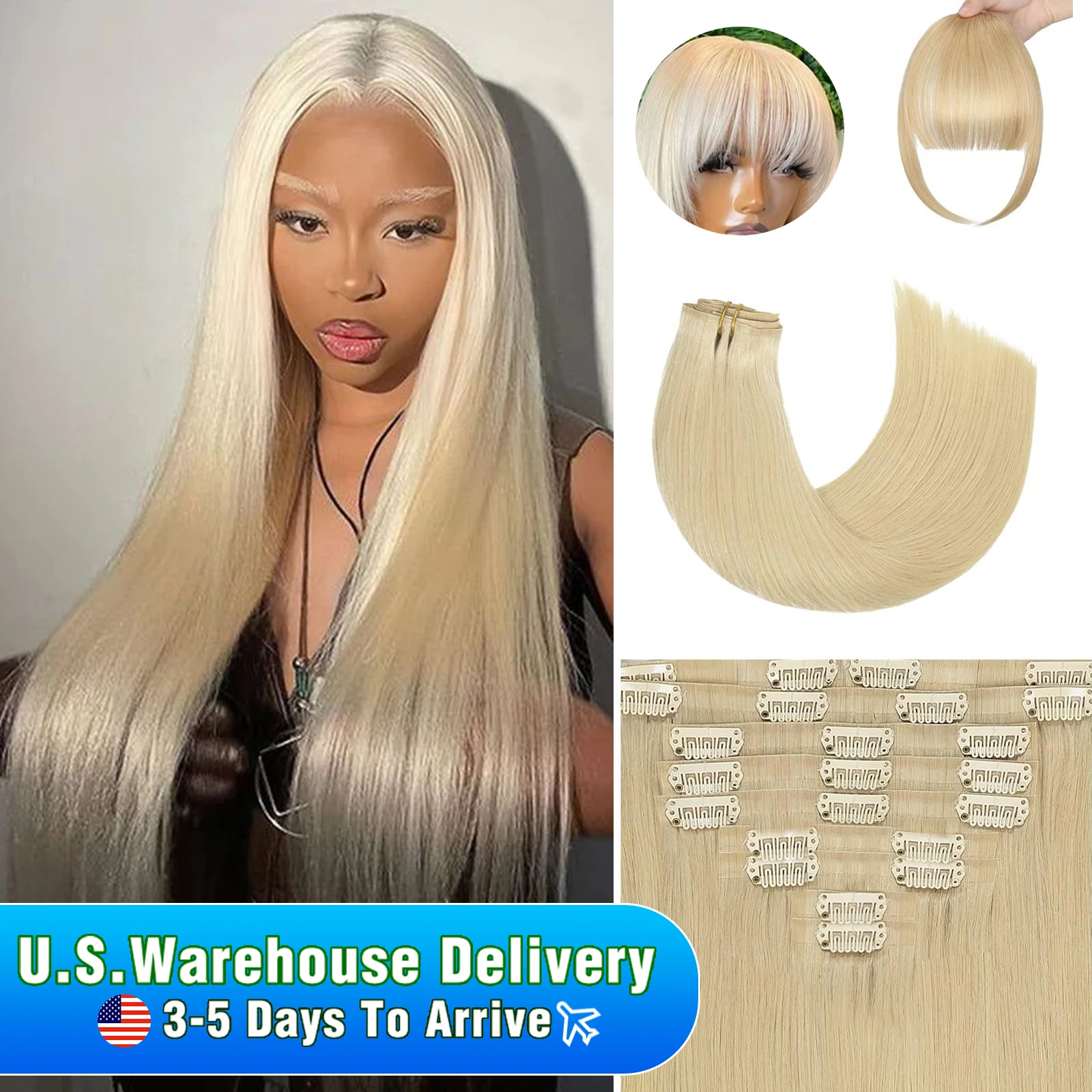 Brazilian Natural Straight Clip In Hair Extensions 100% Real Human Hair Color #613 14-24 Inch 7/10Pcs/Set Hair Extensions For Wo