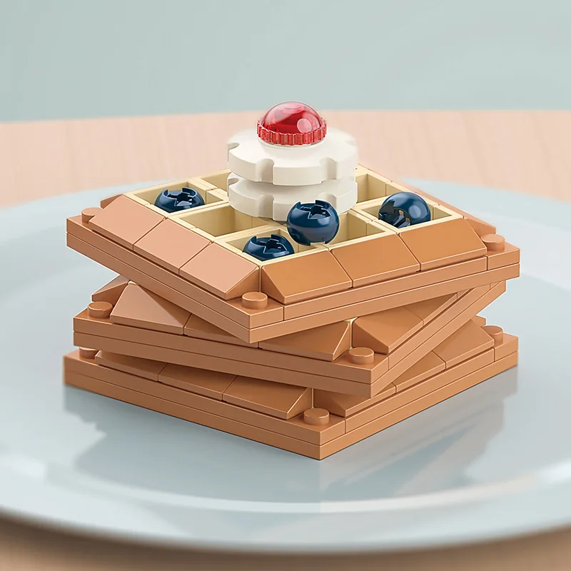 DIY MOC Cake Waffle Toast Chocolate Shuflei Swiss Roll Ice Cream Crispy Tarts Building Blocks Model Bricks Kids Sets Kits Toys