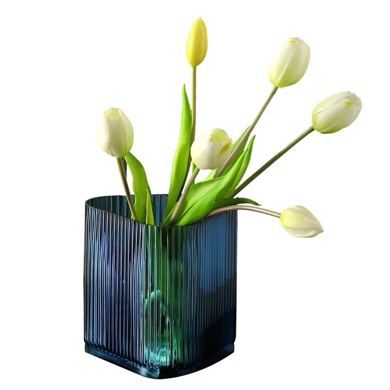 Nordic Light Luxury Striped Glass Vase Decorations, Flower Arrangement, Creative Living Room and Dining Table Decorations