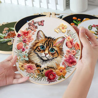 DIY Cat and Flower Embroidery Kit for Beginners Handmade Cross Stitch Kit Mixing Colors Fabric Materials and Animal
