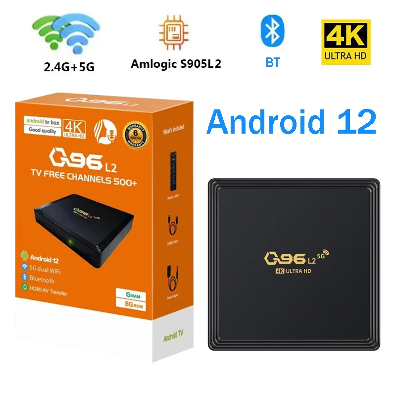 Q96 L2 Smart TV Box Android 12 Amlogic S905L2 Quad Core 4G 5G Dual WIFI Support 4K Video HD Android TV Box BT4 Set Top Box iptv