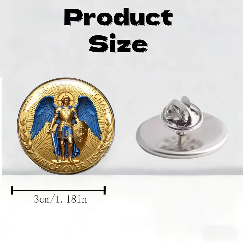 6-20Pcs 2DFLAT Archangel Saint Michael Lapel Pin, Christian Brooch Badge, Blue‑Winged Coin‑Style Print, Accessory Religious Gift
