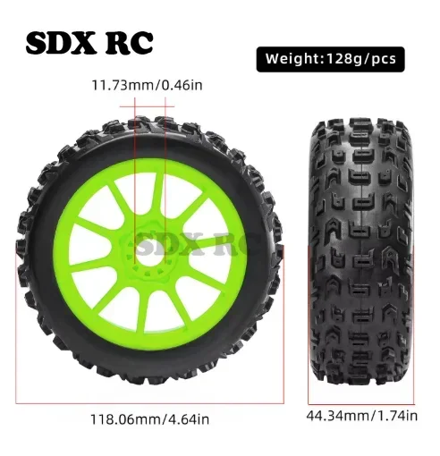 4pcs 118mm 1/8 RC Off-Road Buggy Tires Wheel 17mm Hex for ARRMA Typhon Talion  Redcat Team Losi Kyosho HPI WR8 HSP RC Car