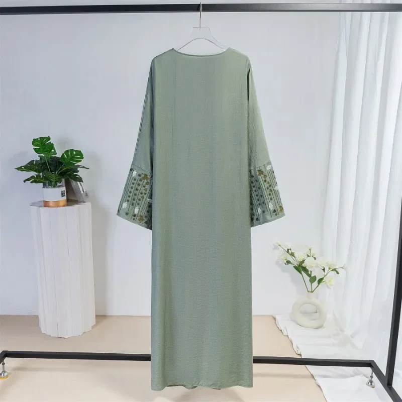 Islamic Clothing Embroidery Long Sleeve Open Front Abaya Muslim Kaftans Maxi Length Ramadan Prayer Dresses Muslim Jilbabs