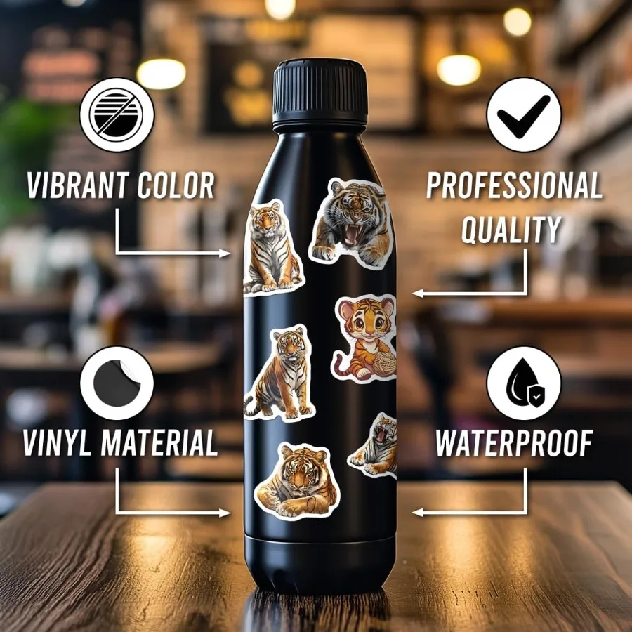 108 pçs bonito tigre adesivos à prova dwaterproof água vinil animais adesivos para adolescentes adultos selva vida selvagem decalques ideal para computador portátil wat