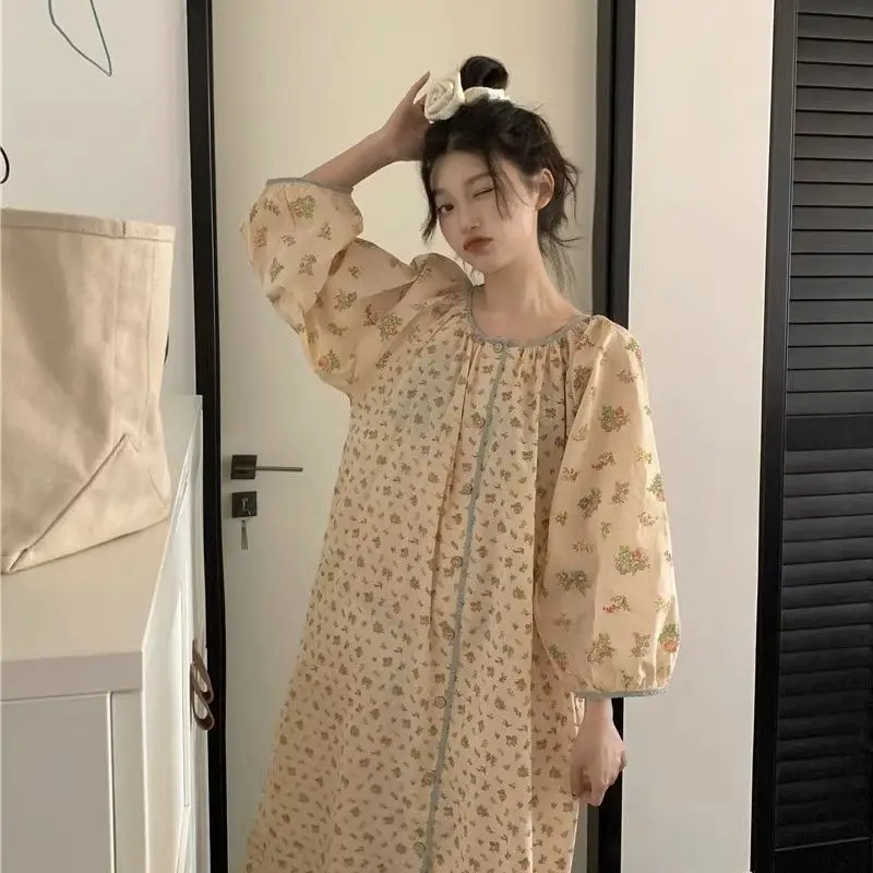 

2024 New Fashion Women's Spring Autumn Korean Nightgowns Girls Sweet Loose Comfortable Night Dress Youth Leisure Sleepshirts