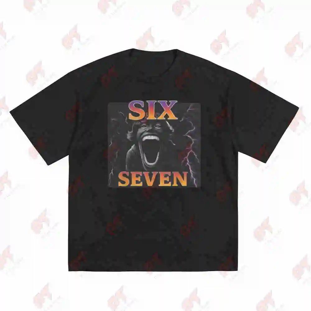 Six Seven Meme 6 7 Number Joke Lightning Bolt Short Sleeve Tee 100% Cotton T-Shirt