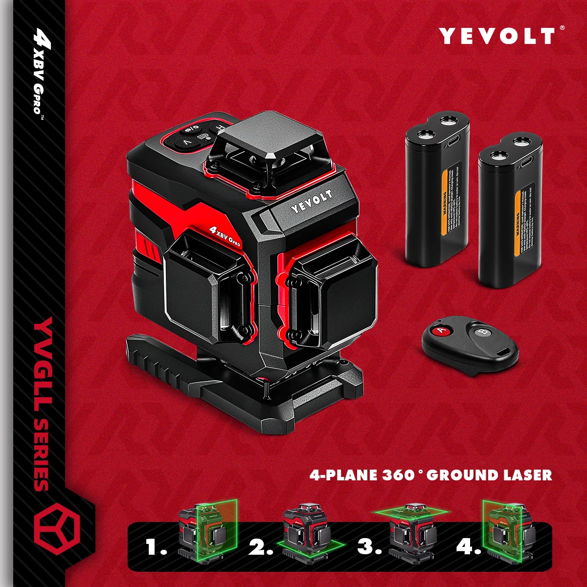 

YEVOLT YVGLL4XS16 Multi Rotary Laser Level 16-Line ProGrade Self-Leveling High Precision 1cm Ground Clearance 30m Working Range