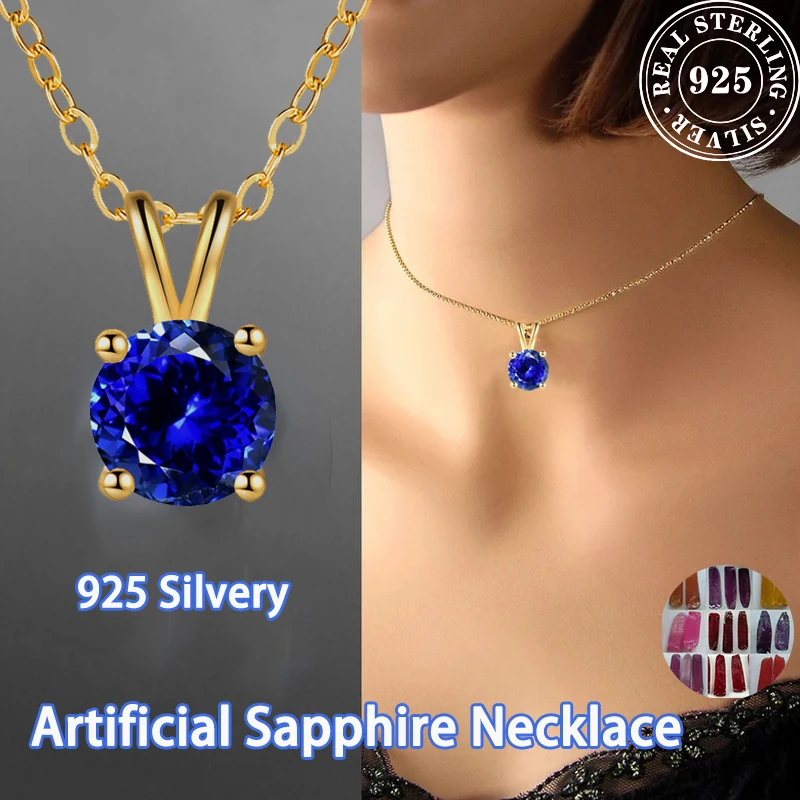 

925 Silvery Artificial Shape Round Royal blue 5.0 carat Endless Love Pendant Necklace For birthdays, ladies' anniversary gifts