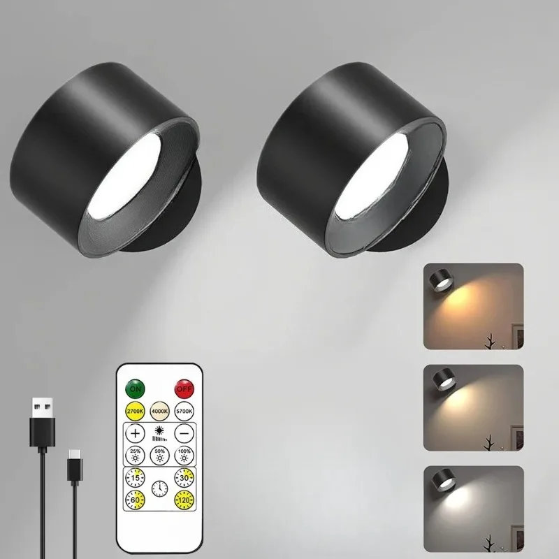 

Светодиодные настенные светильники с пультом дистанционного управления, перезаряжаемые настенные бра для чтения, лампа 2000 мАч, 3 цвета и регулируемая магнитная 360° ° Ротор