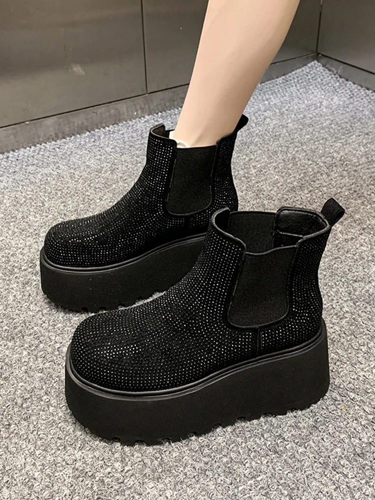 

Women's Boots Thi Bot Heightening Water Diamond Platform Autumn New Sle ort Boot Youth round Toe High Heel