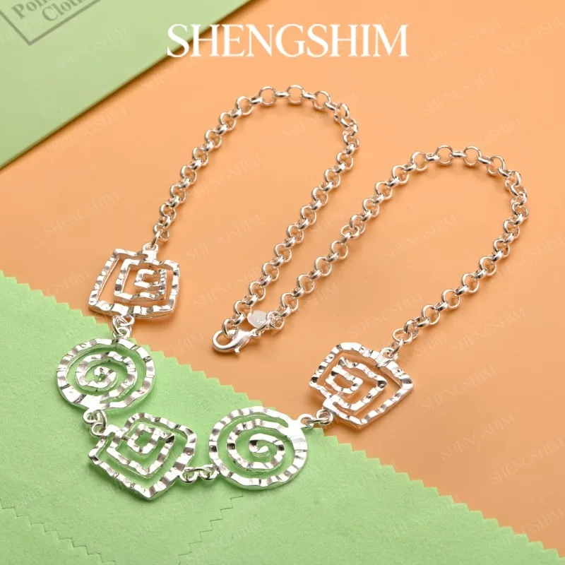 SHENGSHIM 925 Sterling Silver Engraved Spiral Pendant Adjustable Necklace For Women Fashion Jewelry Engagement Birthday Party