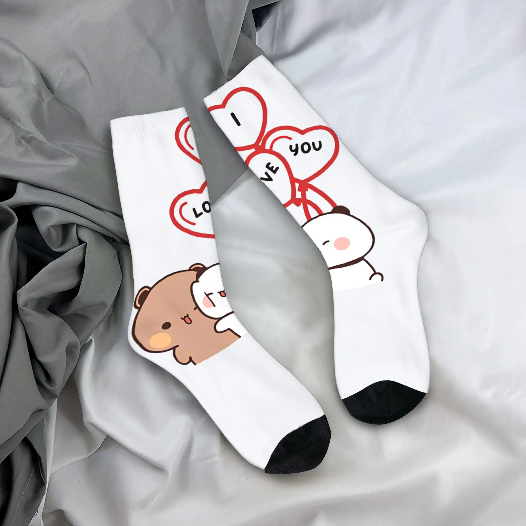 Men Socks I Love You DuDu BuBu Stockings Autumn Funny Soft Breathable Socks Graphic Running Non Slip Socks