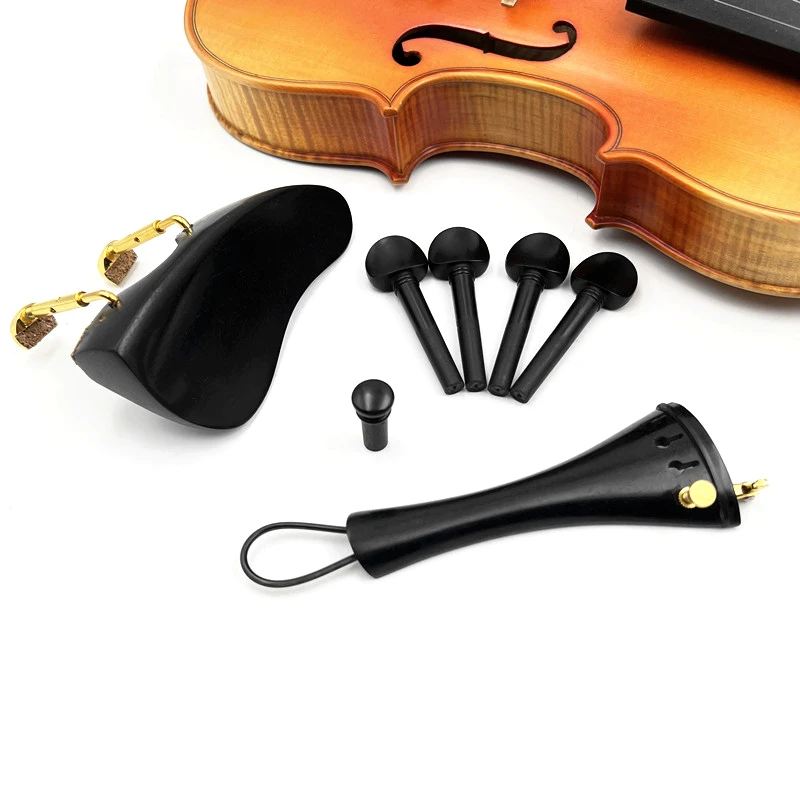 1 set Newly Shape 4/4 violin ebony wood accessories parts fittings,Tailpiece+Tuning pegs+Endpins+Chin rest/Chin Holder+tuner