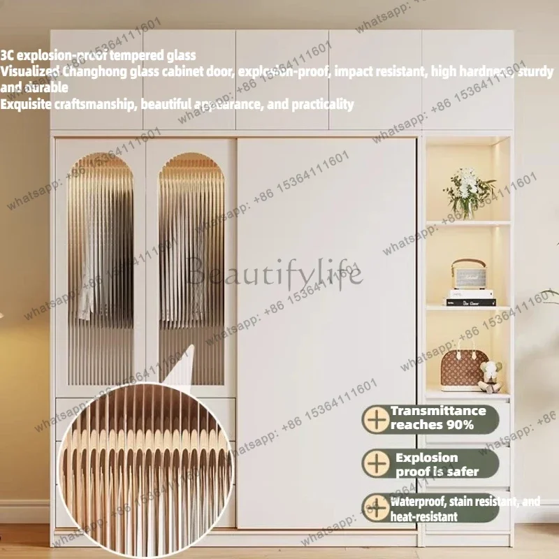 Factory Direct Bedroom Double Wardrobe Glass Luxury Closet For Clothes Wardrobe Storage Home Modern Sliding Door Armario Organiz