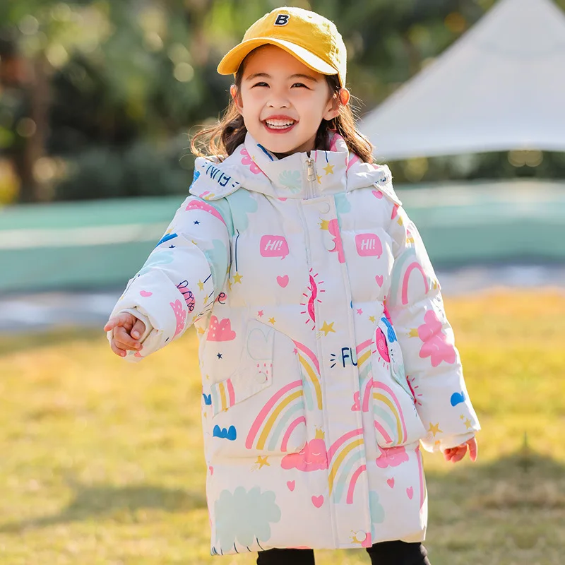 2024 Winter Children Girl Down Jacket Hooded Thick Warm Printed Winter Jacket For Toddler Girl 2-5 Years Baby Girl Parkas