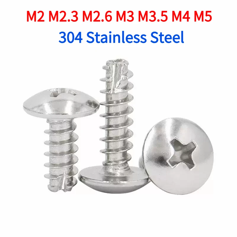 20-200pcs M2 M2.3 M2.6 M3 M3.5 M4 M5 304 Stainless Steel Phillips Cross Mushroom Truss Head Flat Cut End Self Tapping Screws