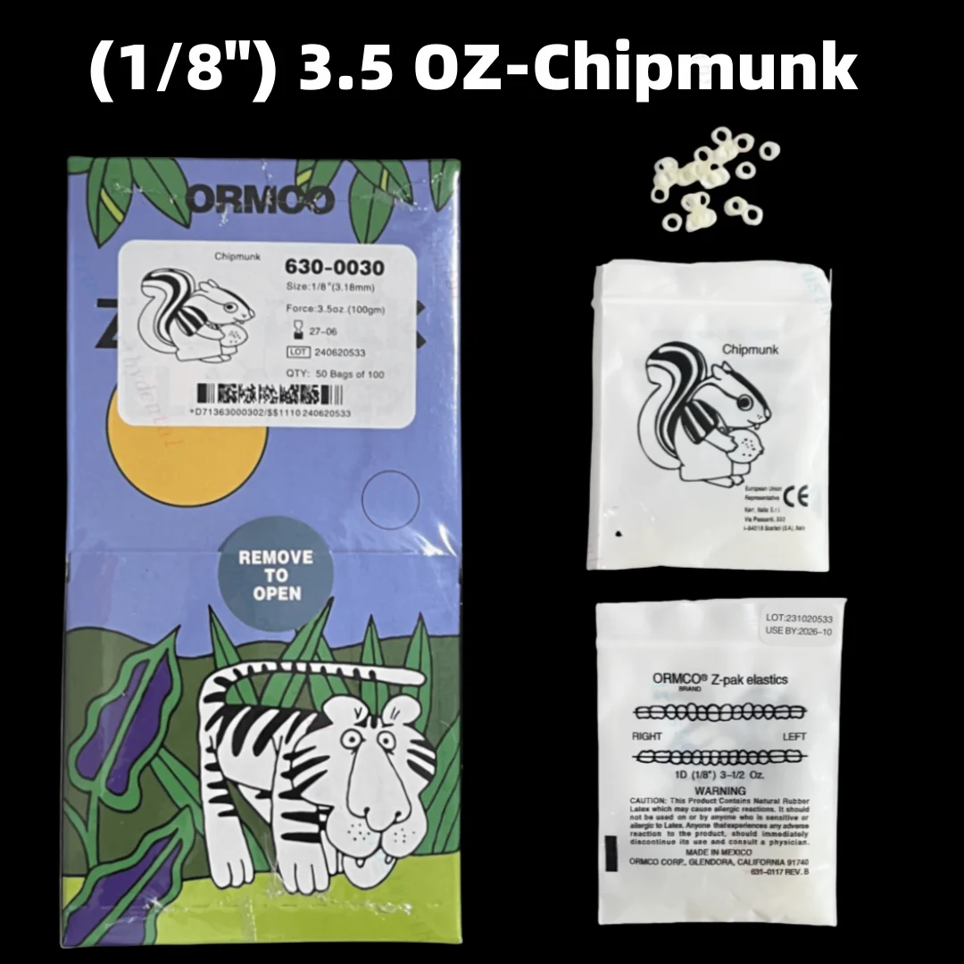 Ormco-歯科用ゴムバンド、歯科矯正弾性、オーソラテックスブレース、1、8 "、3.5オンス、シマリス、動物園