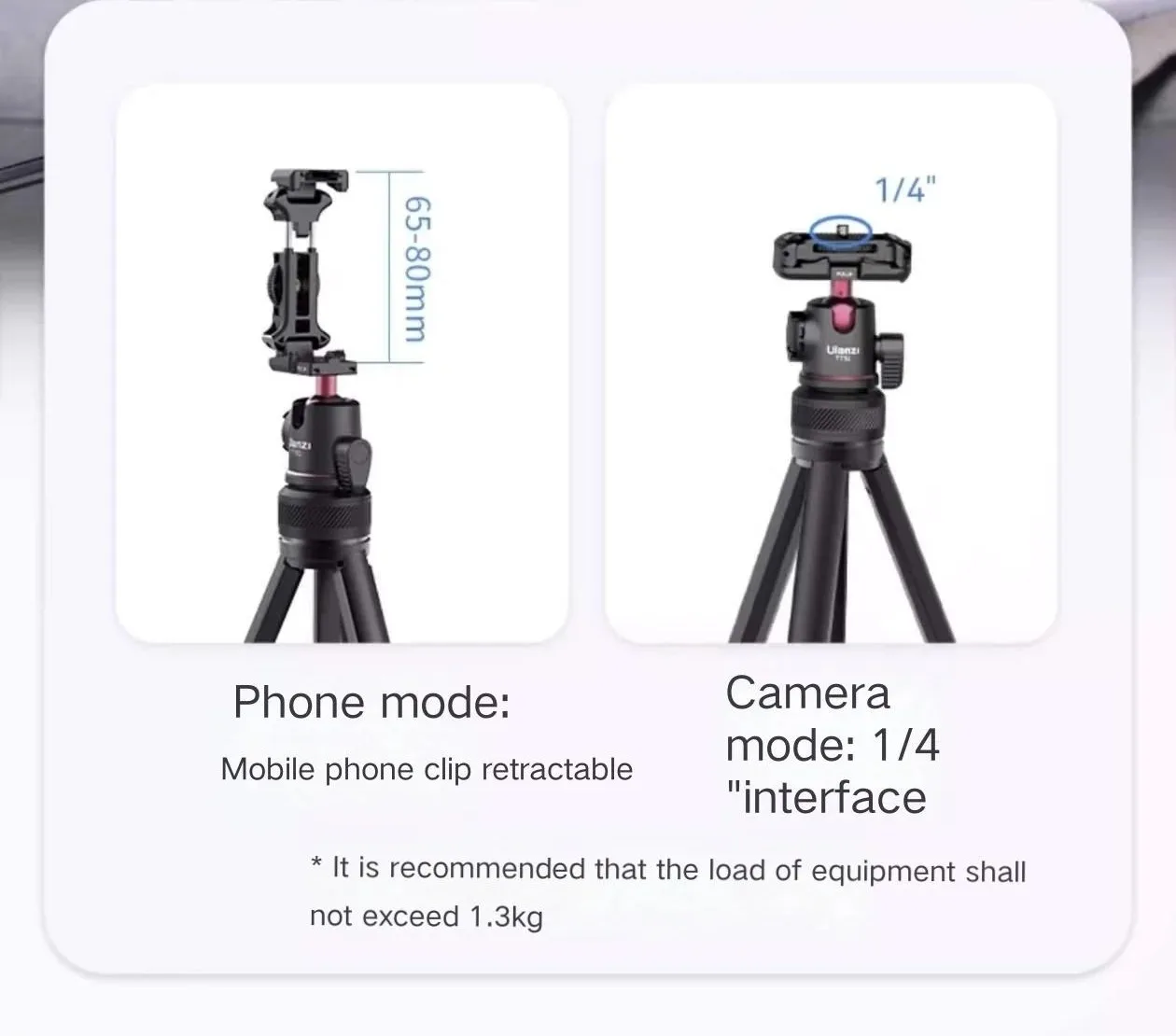 Trípode de cámara portátil UlanziTT 51 Original con Micro lámpara de relleno estabilizadora de cámara de luz única para teléfono móvil de autofotografía
