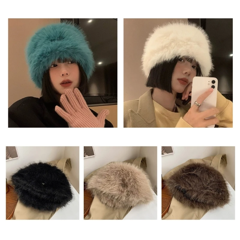 

Furry Bucket Hat Fuzzy Winter Warmer Fisherman Cap for Women Cloche Bowler Hat