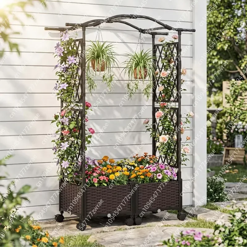 5 FT Self Watering Flower Pot with Lattice Trellis and Roof for Growing Plants & Flowers