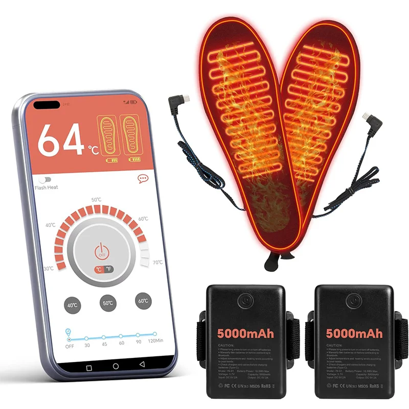 APP Remote Control Rechargeable Usb Heated Insoles Hiking Camping Skiing Hunting Outdoor Women Men Electric Foot Toe Warmer