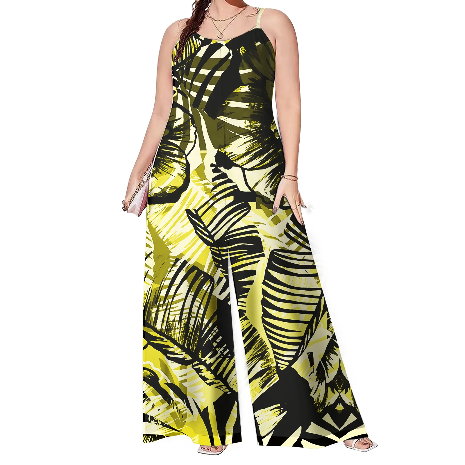 Wholesale Price One Piece Rompers Polynesian Big People Ethnic Style Rompers Sublimation Print 8XL Women Wide Leg Rompers