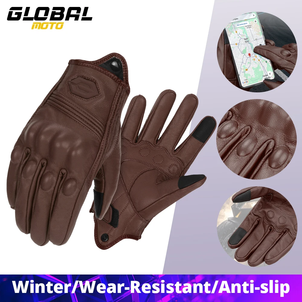 

Зимние мотоциклетные перчатки, кожаные защитные перчатки для мотокросса с полными пальцами, противоскользящие перчатки для езды на мотоцикле с сенсорным экраном, M-2XL