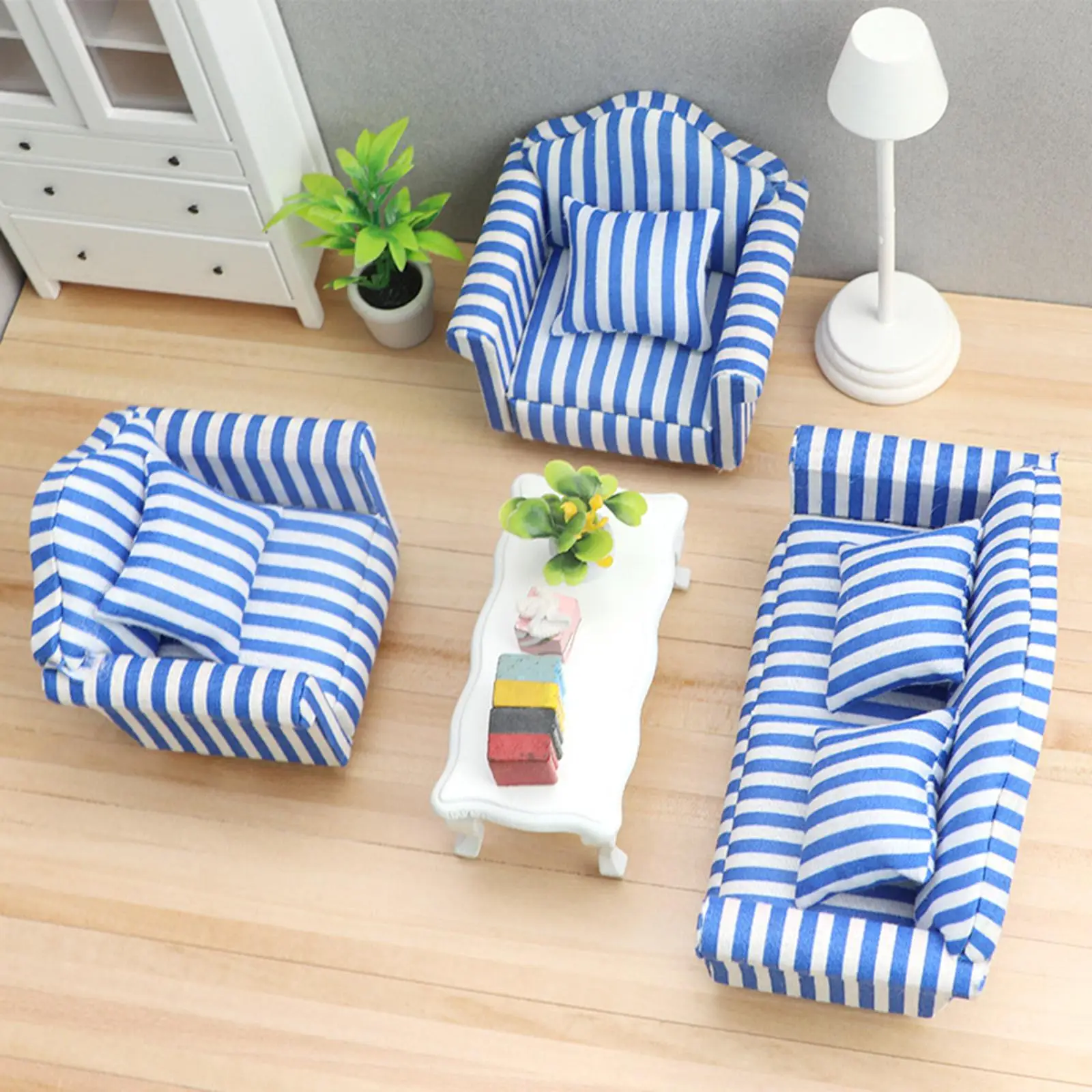 

Miniature Sofa Couch Dollhouse Furniture Durable Wood Decor 1 12 Scale for Dollhouse Living Room Study and Bedroom