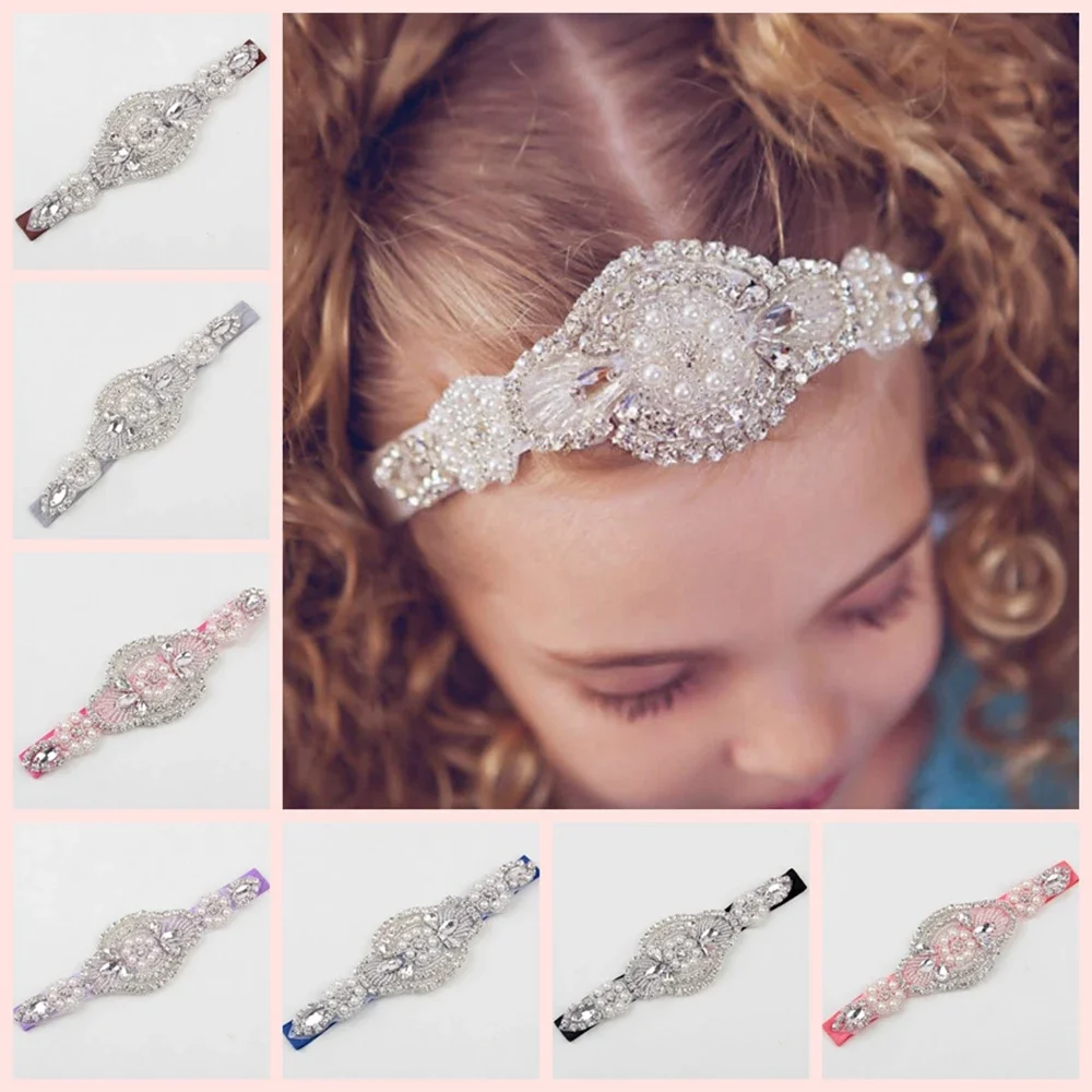 Baby Girls Toddler Infant Headband Faux Pearls Rhinestone Hairband Bride Wedding Headwear Fashion Party Hair Accessories