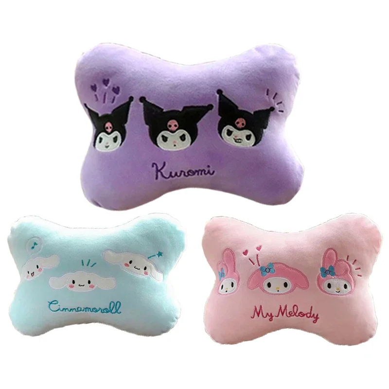 MINISO Sanrio Melody Kuromi Kawaii Anime Plush Car Headrest Cute Cartoon Car Neck Pillow Soft and Comfortable Car Accessories