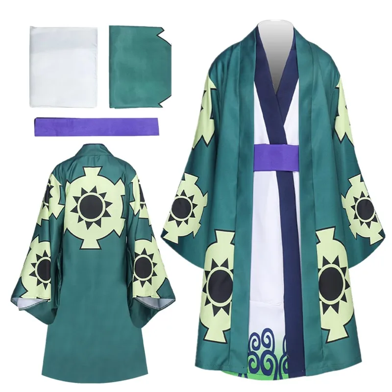 Fantasia Kids Kinderen Roronoa Cosplay Kostuum Anime Zoro Fantasy Kimono Robe Mantel Riem Outfits Halloween Carnaval Party Pak
