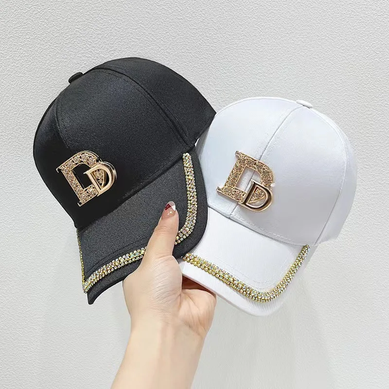 Trendy Designer Shiny Diamond Letters Baseball Caps for Women\'s Summer Visor Adjustable Snapback Cap Female Hat