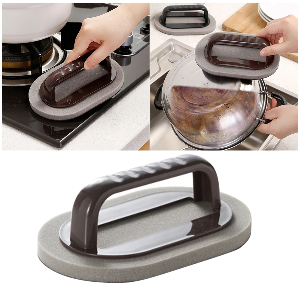 

Kitchen Descaling Clean Rub Pot Nano Diamond Emery Brush Sponge Eraser Remove Rust Kitchen Clean Tools with Handle(Brown)