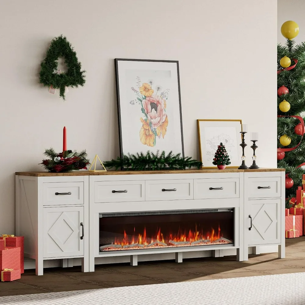 مركز ترفيه مدفأة تلفزيون مقاس 95 بوصة مع صندوق إطفاء كهربائي مقاس 50 بوصة ووحدة تخزين #5