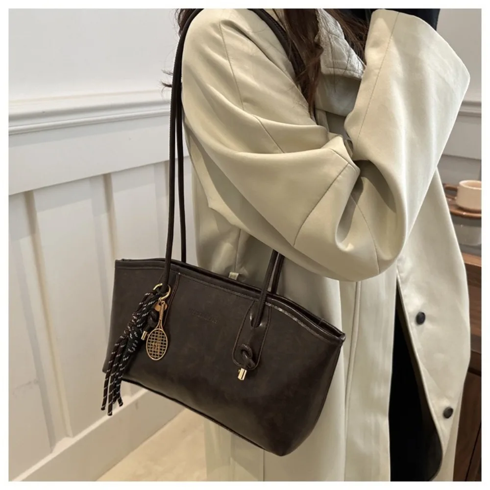 Y2K Trend Große Kapazität Arbeitstasche Einfarbige Schlichte Umhängetasche PU-Leder Shopper für Damen – Detail 4
