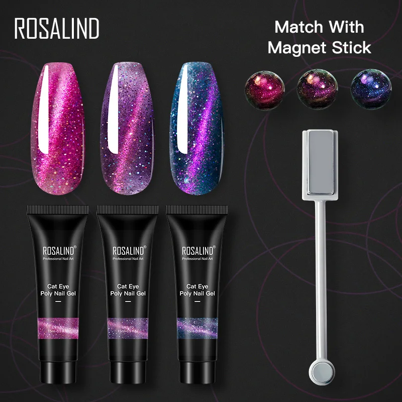 ROSALIND 15ml Cat Eye Poly Nail Gel Trendy Colors Quick Extension Nail Gel Long Lasting Safe Acrylic Crystal Gel DIY Fancy