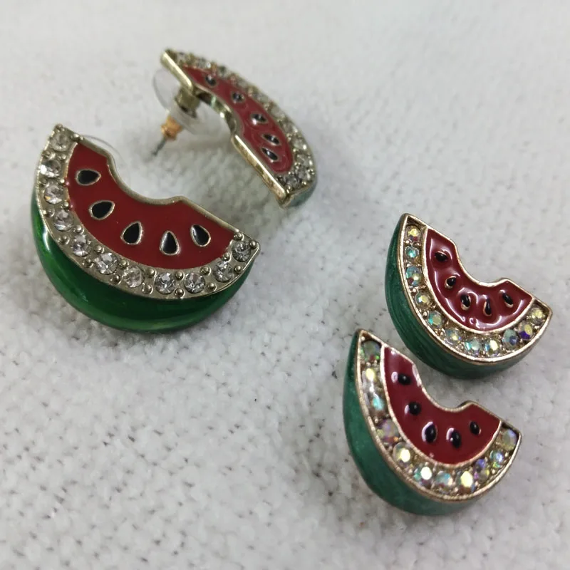 Pretty Alloy Crystal Fruit Watermelon Stud Earrings for Women Evening Party Delicate Wedding Anniversary Gift for Lover Earrings
