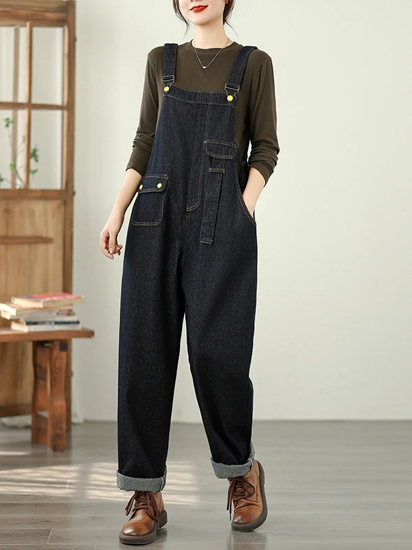 Vintage Loose Fit Denim Overalls Age-Defng plus Size High Waist Straight Leg Pants for Women Autumn 2025 Faion Trend
