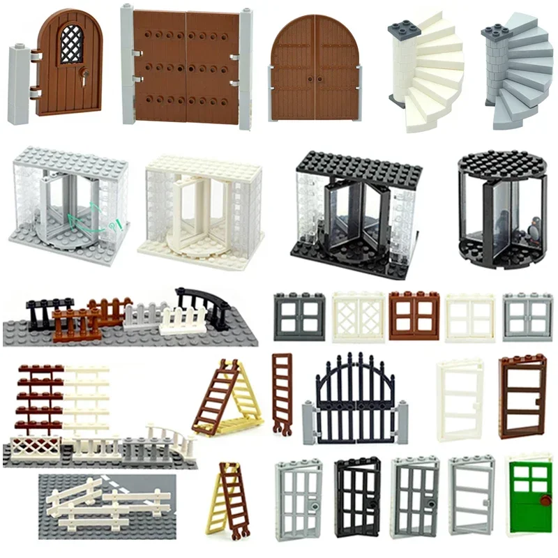 DIY Accessories City Friends House MOC Parts Fence Stairs Ladder Gate Building Blocks Door Window Figures Garden Bricks