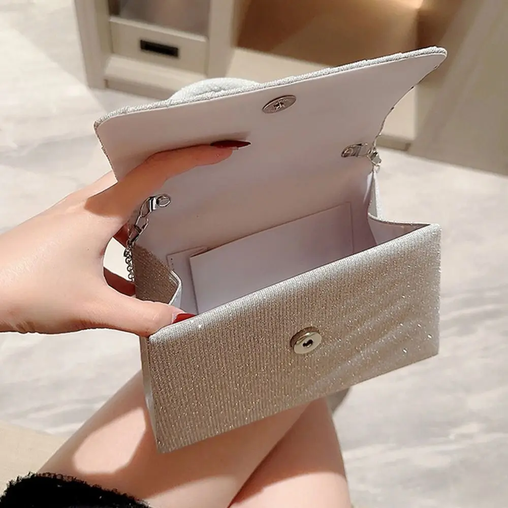 

Luxury Gold Bright Silk Evening Bag Chain Banquet Clutch Handbags Wedding Party