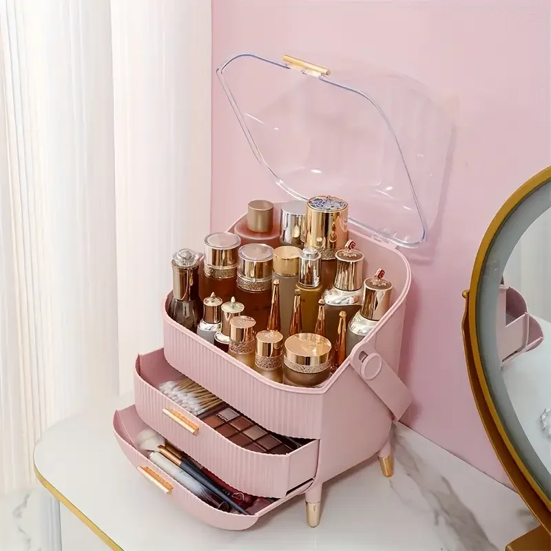 

Large Capacity Makeup Organizer Storage Box with Drawers for Skincare Beauty Product and Brushes Desktop Cosmetic Display Holder