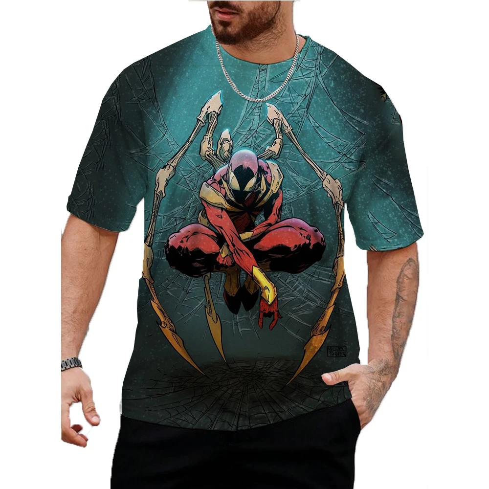 Summer Fashion Marvel Spider Man print Trend T Shirts For Men Casual 3D Print Tees Hip Hop Personality Round Neck Short Sleeve